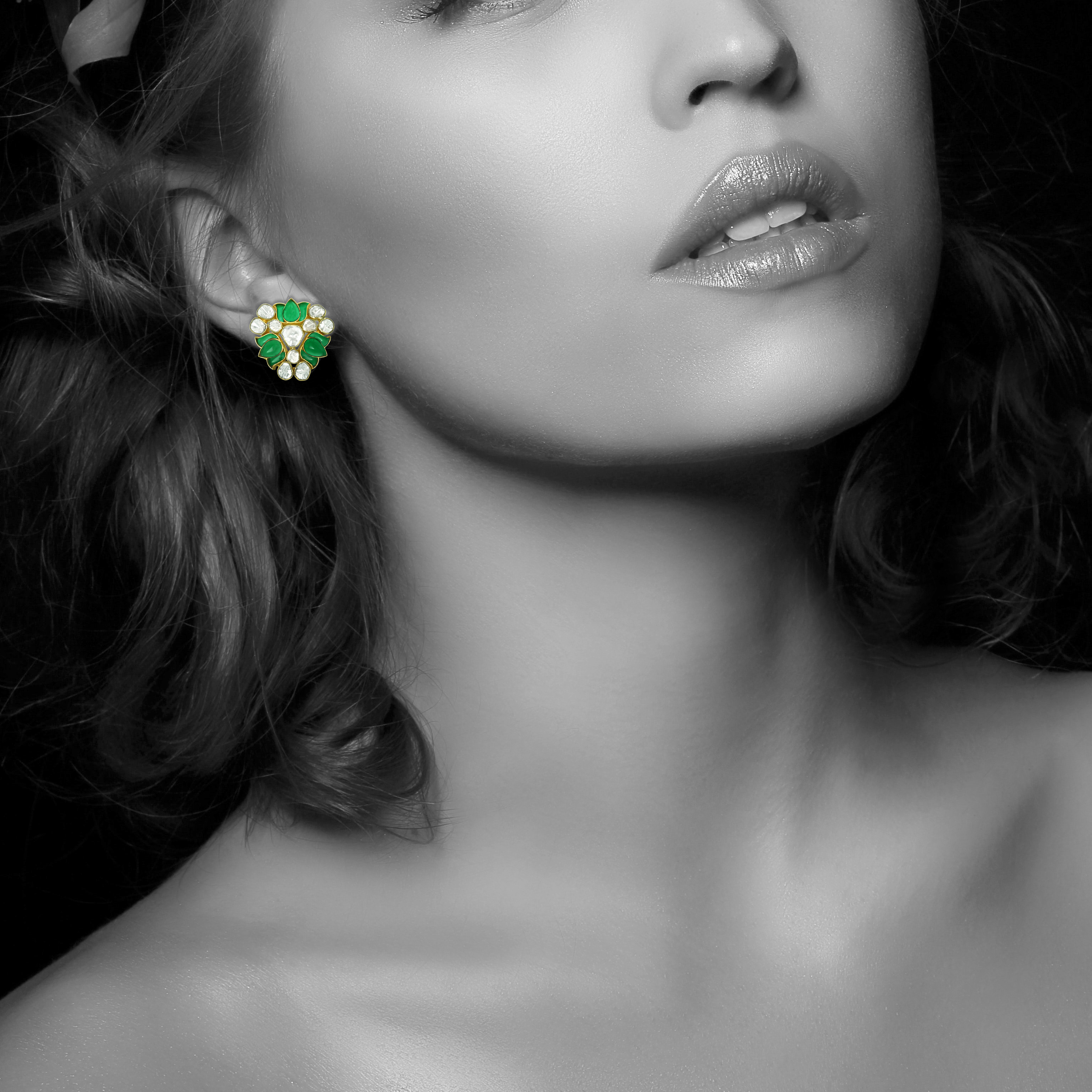 Floral Polki Earrings with Talaf Accents